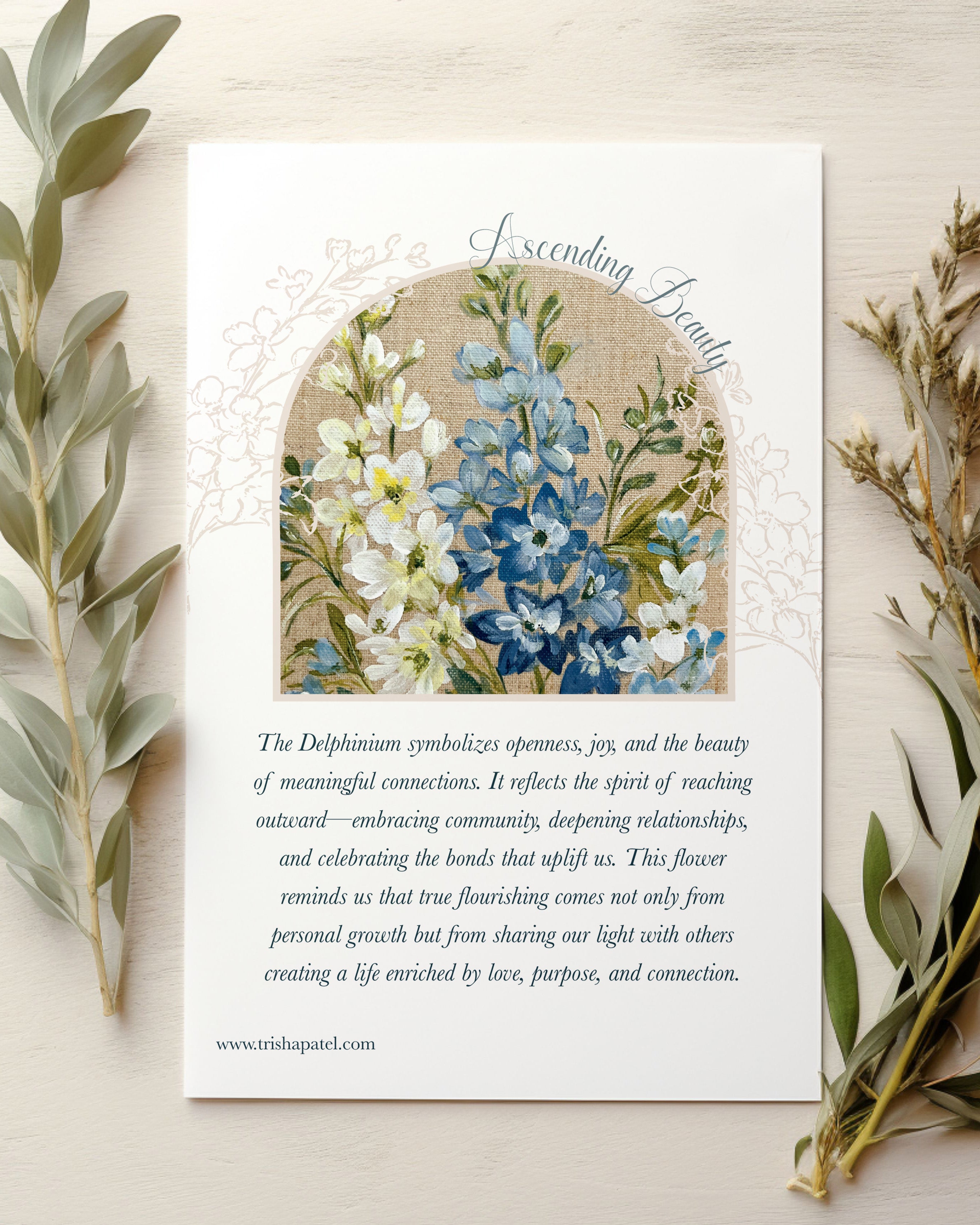 Delphinium flower watercolor in purple hues symbolizing joy, connection and community growth against white background