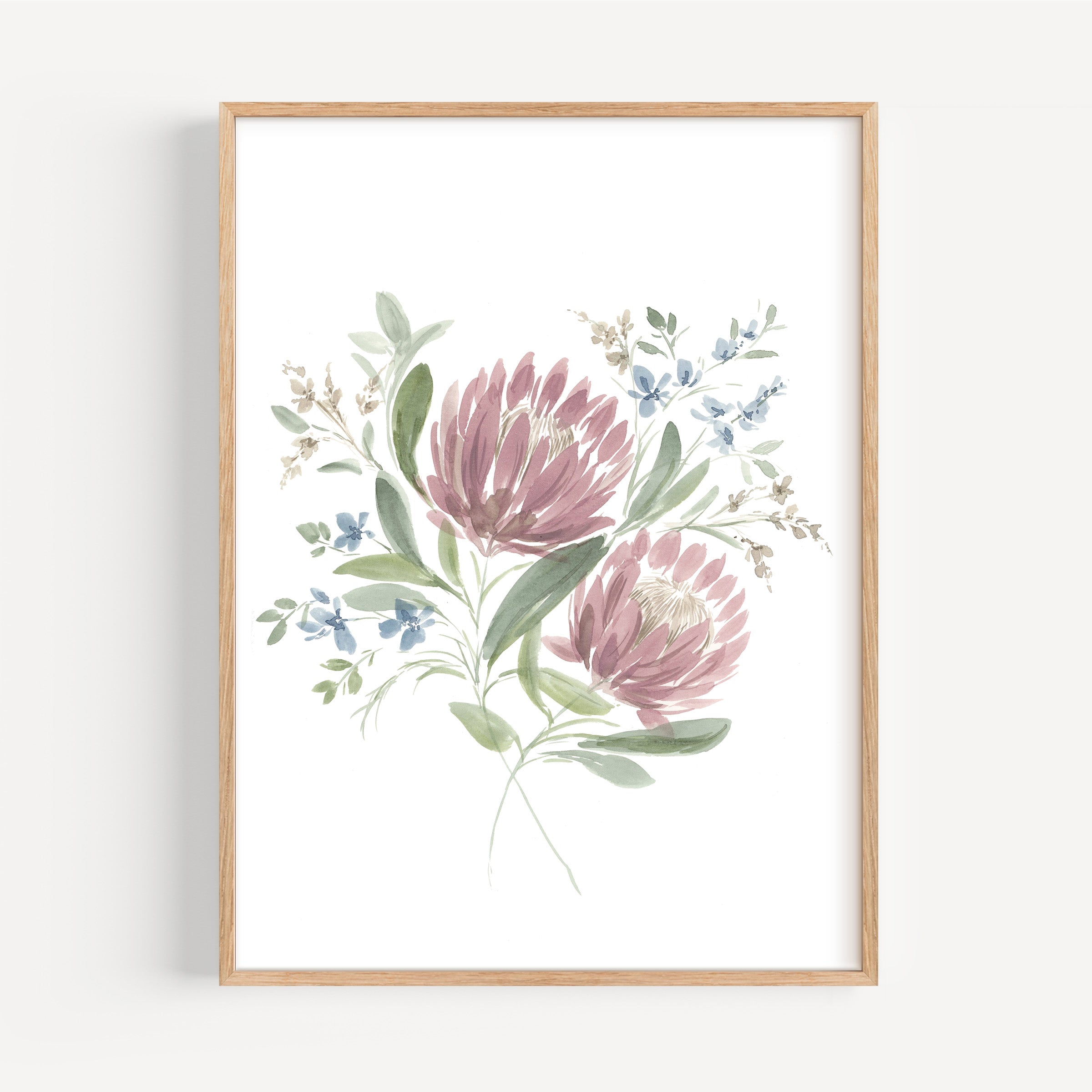 Serene watercolor landscape with pink and blue flowers reflecting subtle light symbolizing inner strength