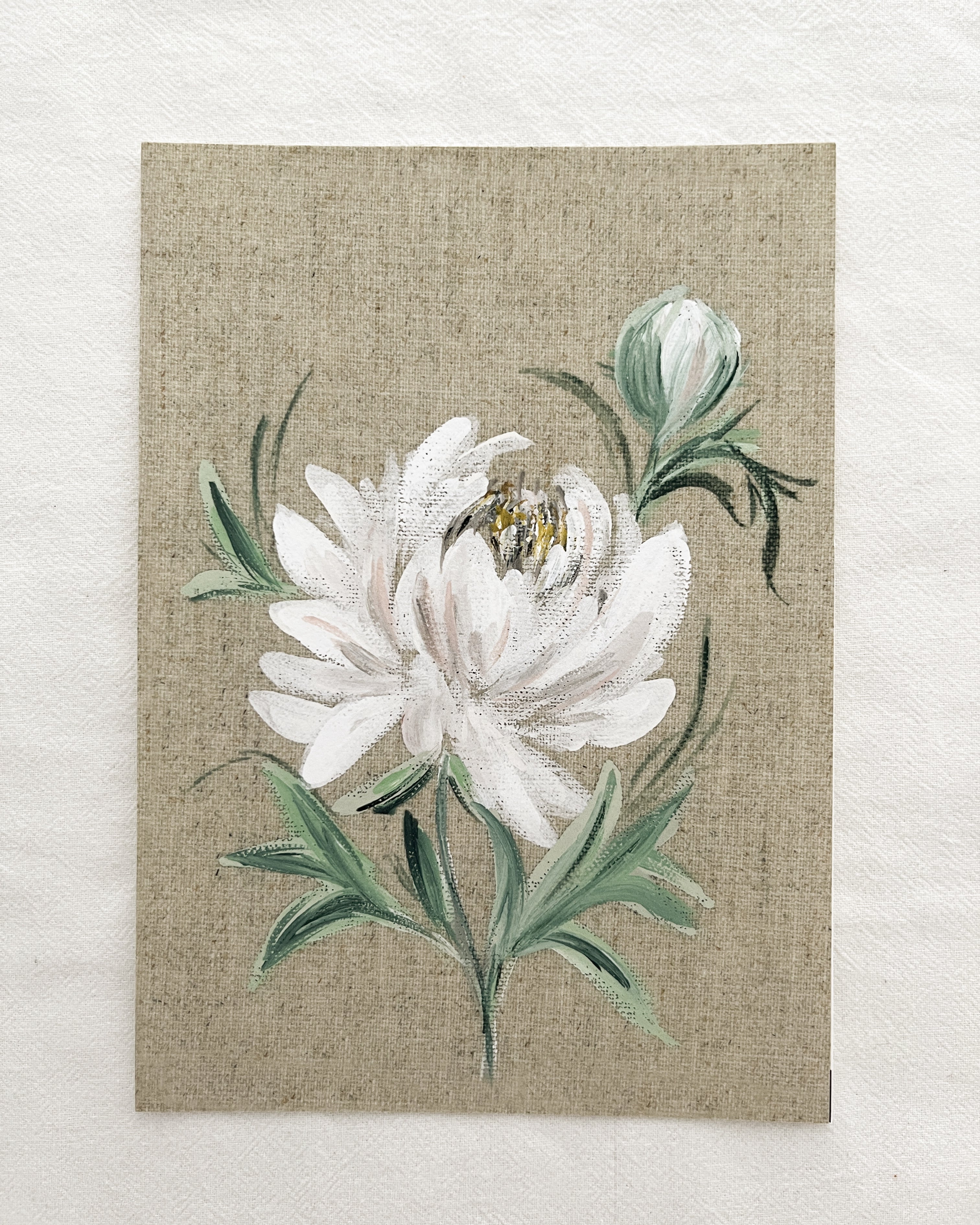 Blossoming Grace peony white print on brown background