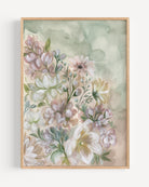 Framed print of Vibrant floral watercolor with tulips, delphiniums and gerbera daisies symbolizing joy, resilience and optimism