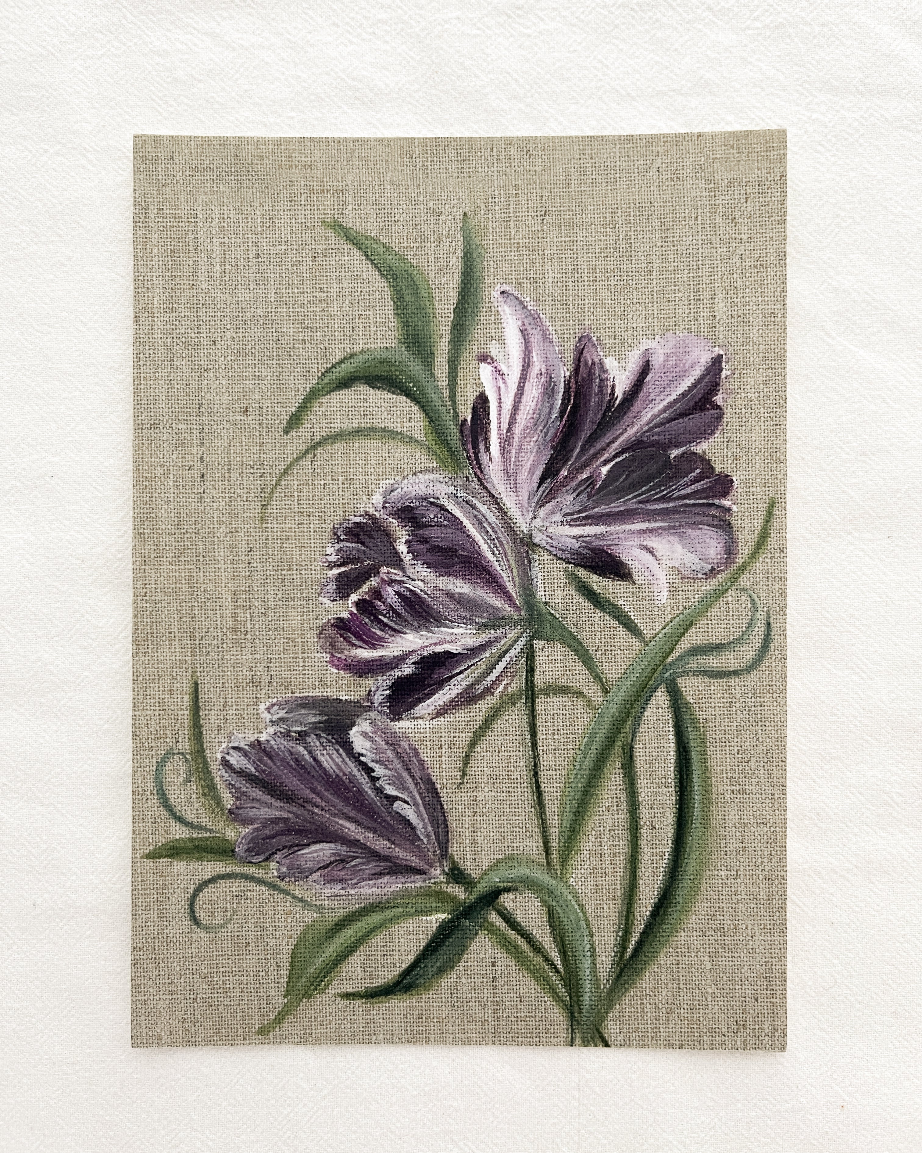 Black parrot tulip watercolor in deep purple tones symbolizing individuality, mystery and authenticity