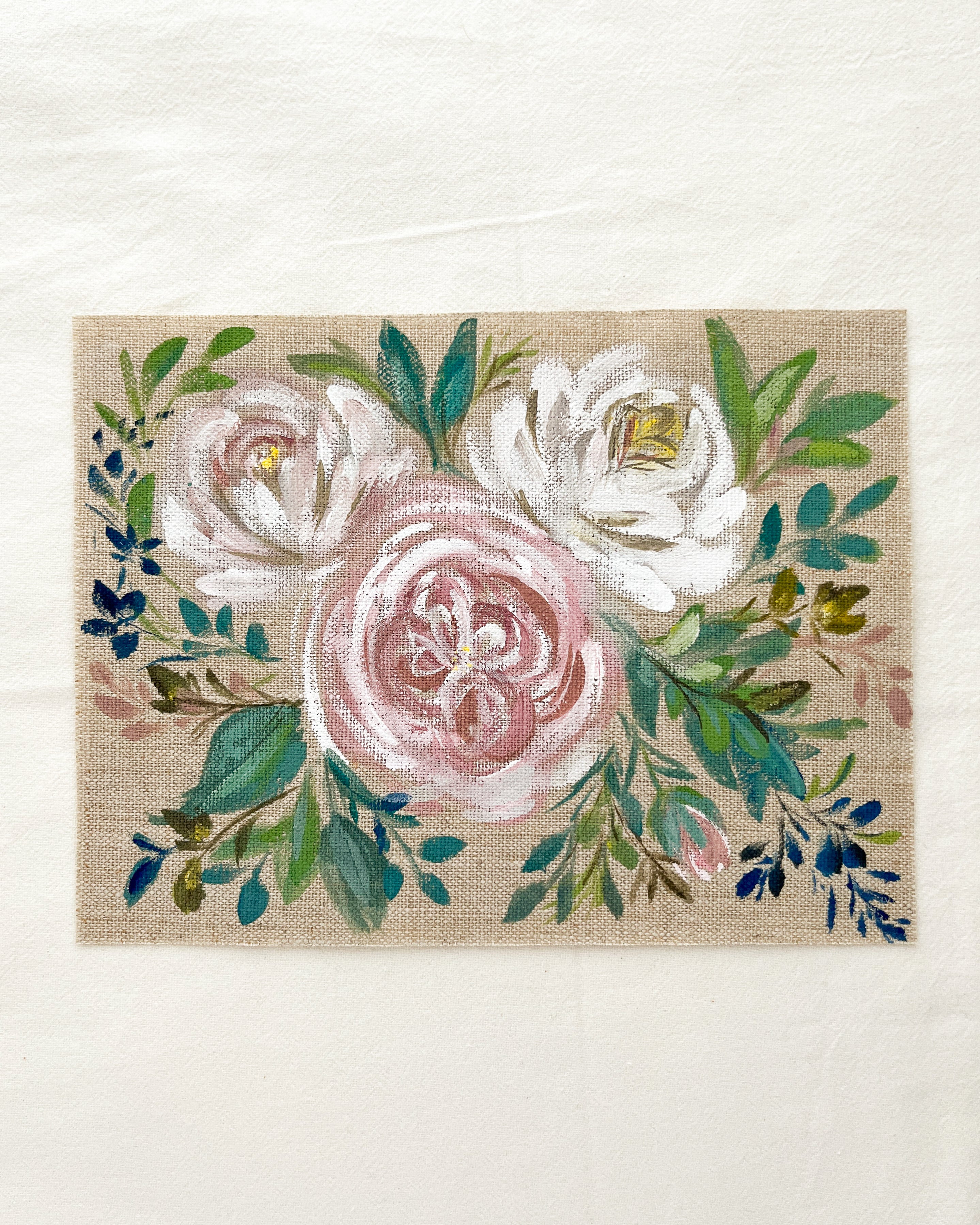 Close-up detail of Rooted in Grace rose watercolor by Trisha Patel, showing vibrant pink petals and delicate brushwork in botanical art style