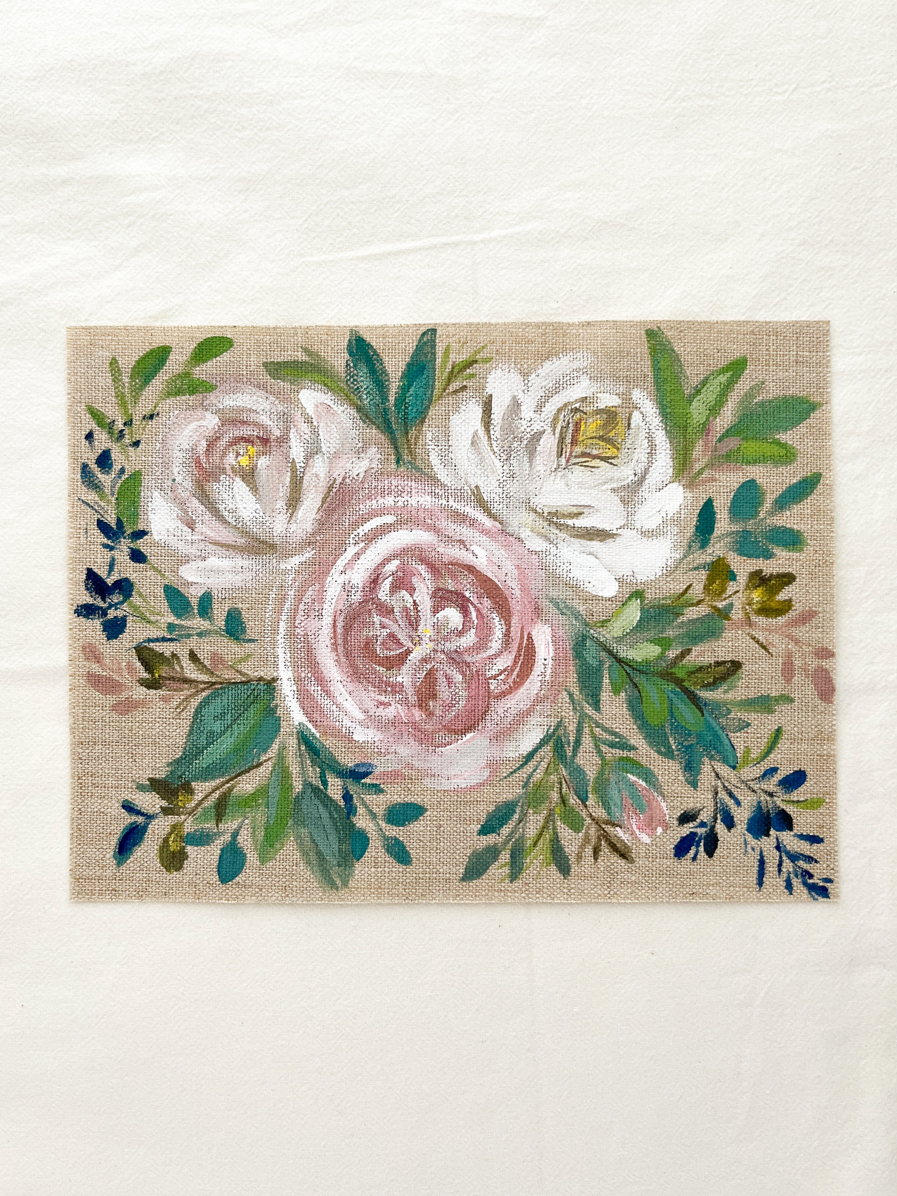 Close-up detail of Rooted in Grace rose watercolor by Trisha Patel, showing vibrant pink petals and delicate brushwork in botanical art style