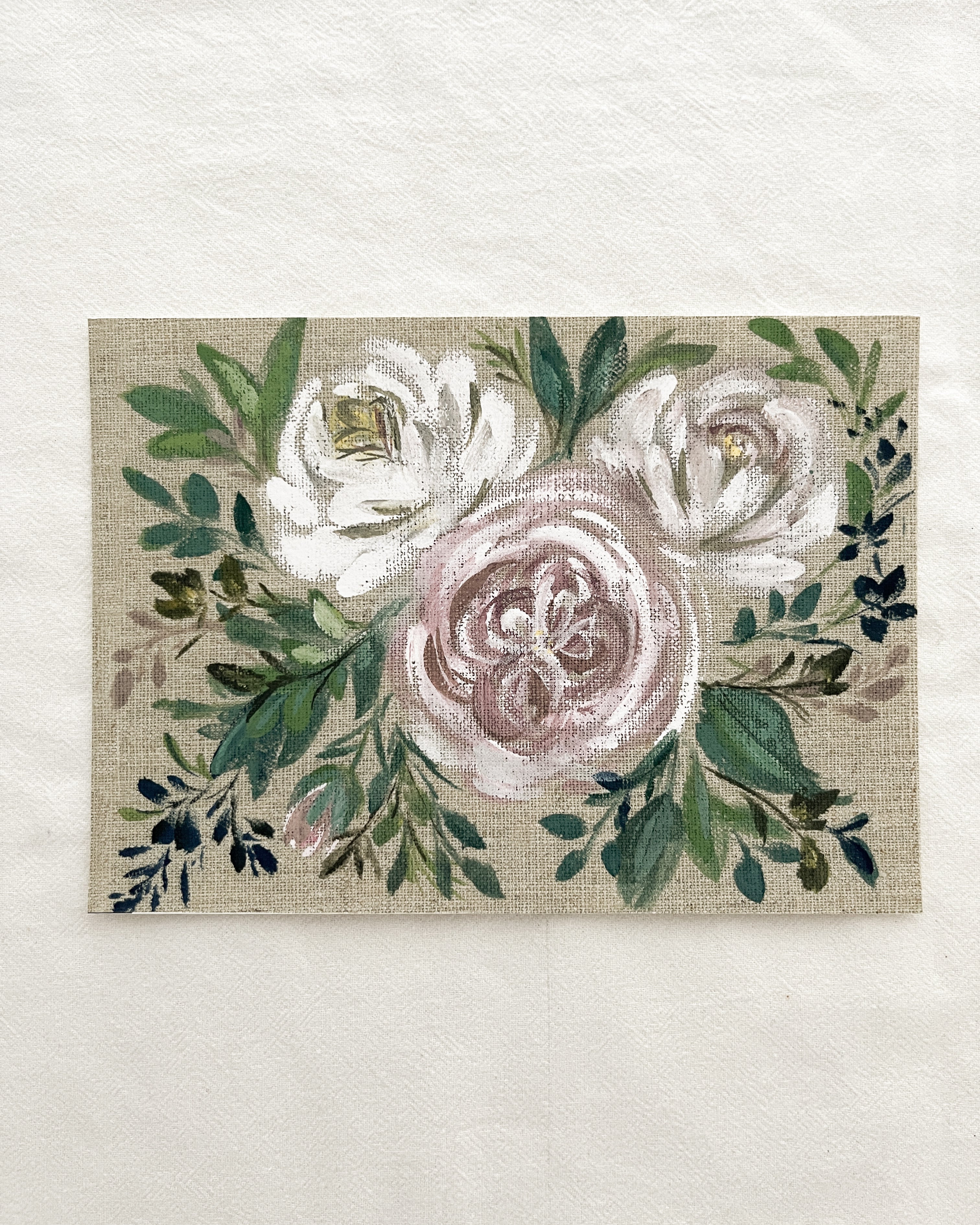 Rose print, floral arrangement on brown background