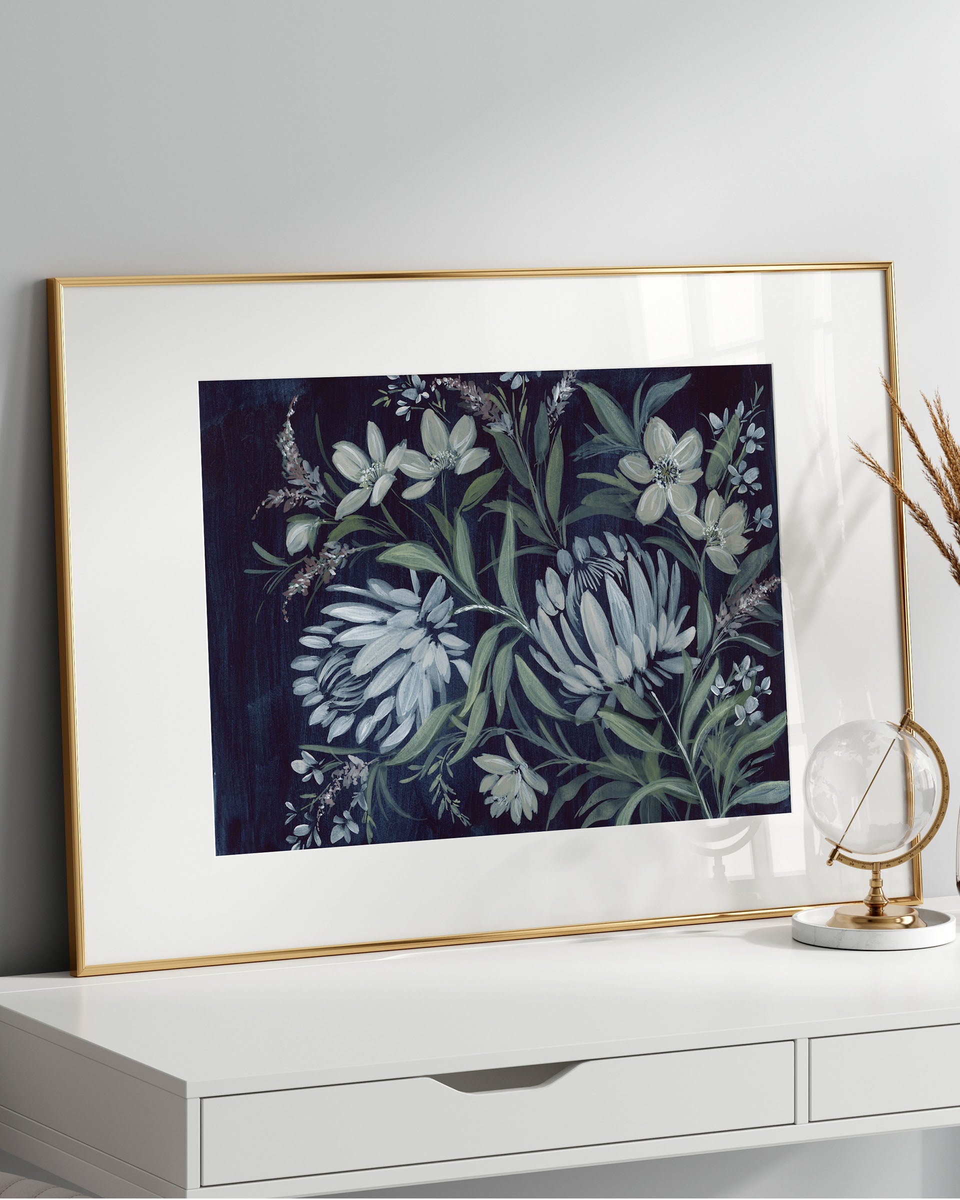 Framed Shadows of Resilience landscape print showcased in modern living room with minimalist furniture