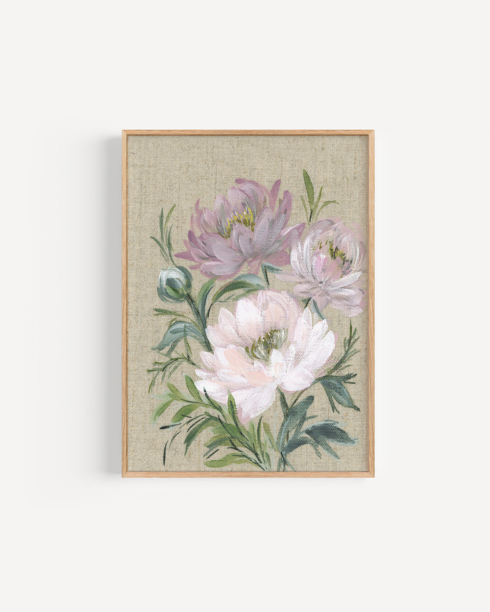 Framed picture of delicate peony watercolor in soft pink tones on brown background symbolizing new beginnings, reflection and transformation