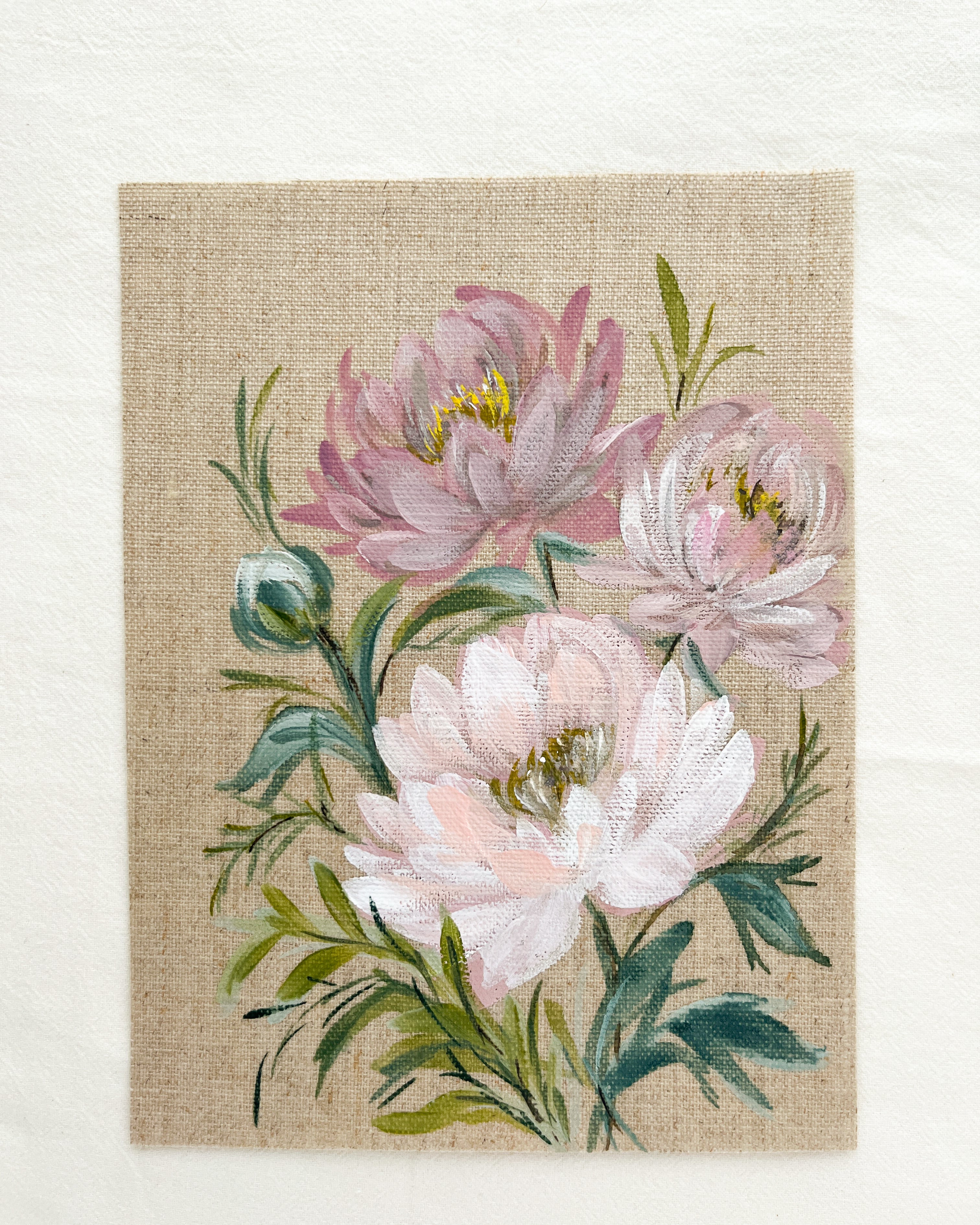Detail view of Unfolding Grace watercolor peony painting by Trisha Patel, showcasing pink petal layers and delicate brushwork