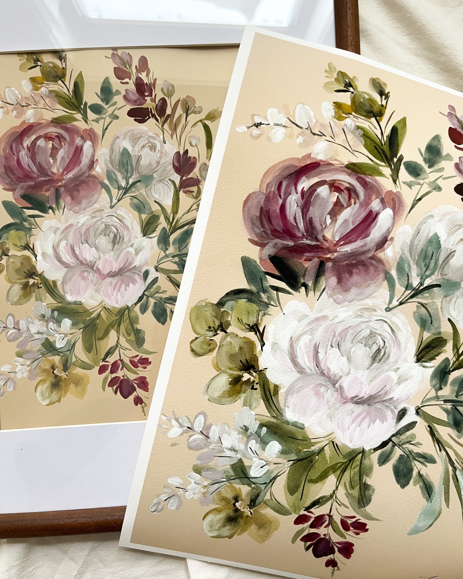 Art print in comparison to the original framed piece showing the high quality of the print