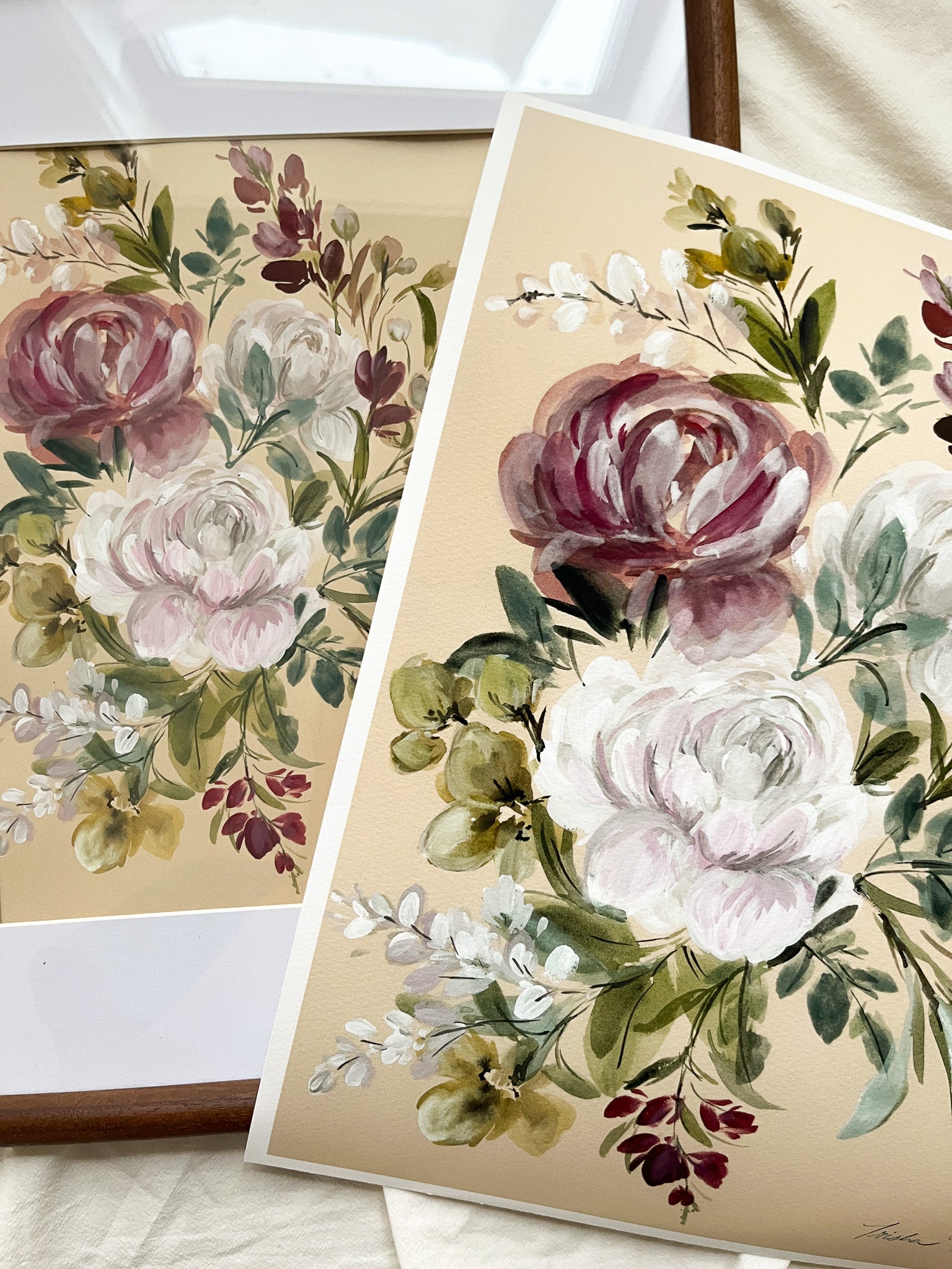 Art print in comparison to the original framed piece showing the high quality of the print