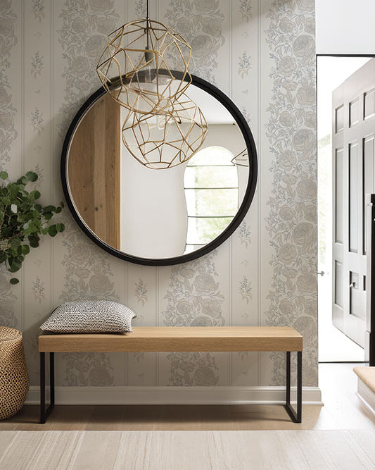 Wallpaper mock up of foyer with vertical pattern from Trisha Patel collection