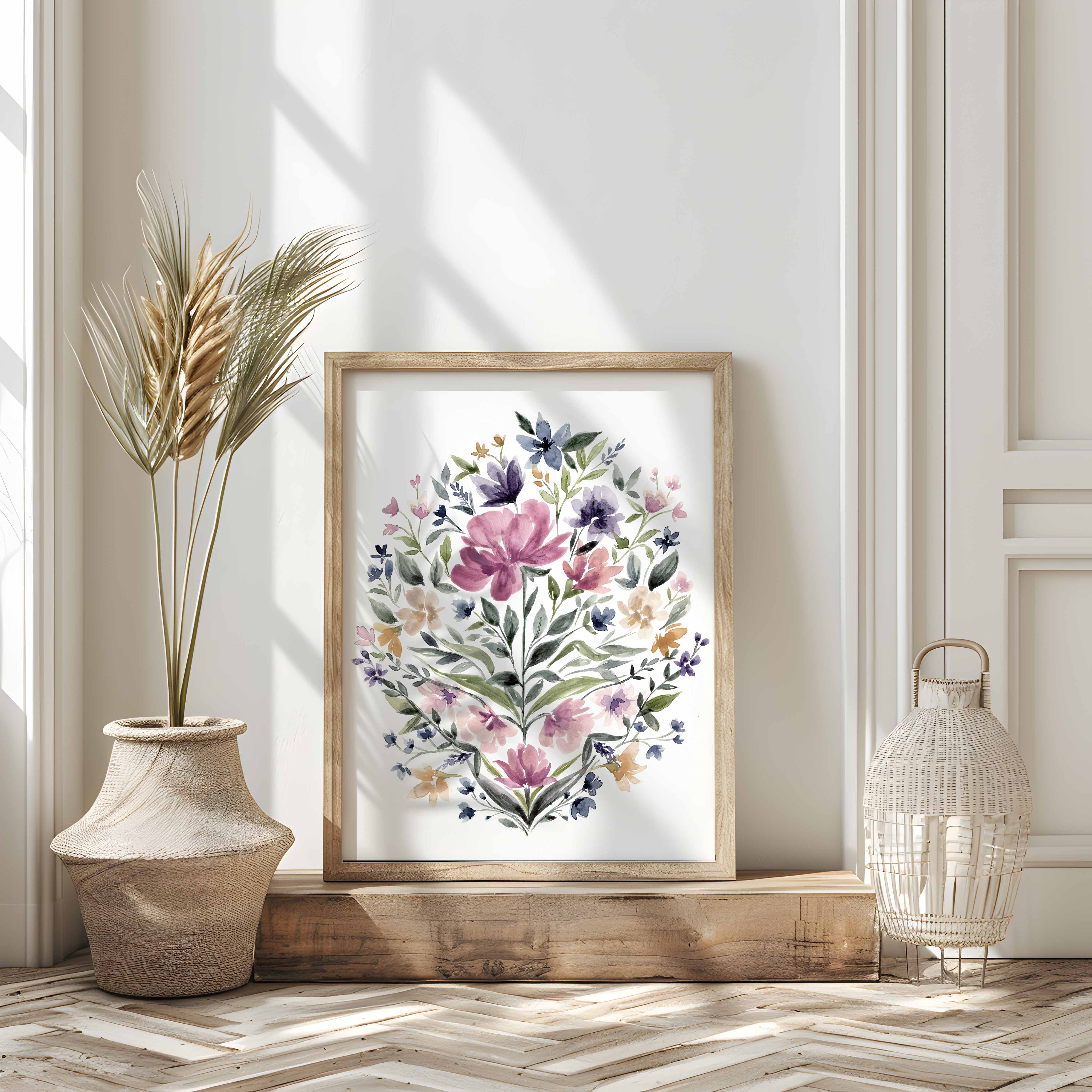 Botanical Reflections Art Print leaning against wall - Trisha Patel