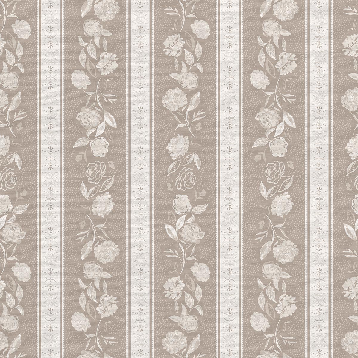 Close-up of  Kamelia wallpaper in Ballet Slipper by Trisha Patel with soft stripes and hand-drawn camellia flowers, high-quality floral wallcovering.