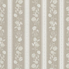 Close-up of  Kamelia wallpaper in Biscotti by Trisha Patel with soft stripes and hand-drawn camellia flowers, high-quality floral wallcovering.