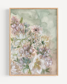 Framed print of Vibrant floral watercolor with tulips, delphiniums and gerbera daisies symbolizing joy, resilience and optimism