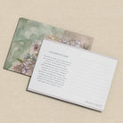 Postcard of Flourish in Light watercolor showing joyful floral composition with tulips and delphiniums