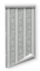 Kamelia in Argentum wallpaper by Trisha Patel, botanical wallcovering design featuring soft stripes and hand-drawn camellia flowers in warm tones, symbolizing grace, quiet strength, and inner beauty.