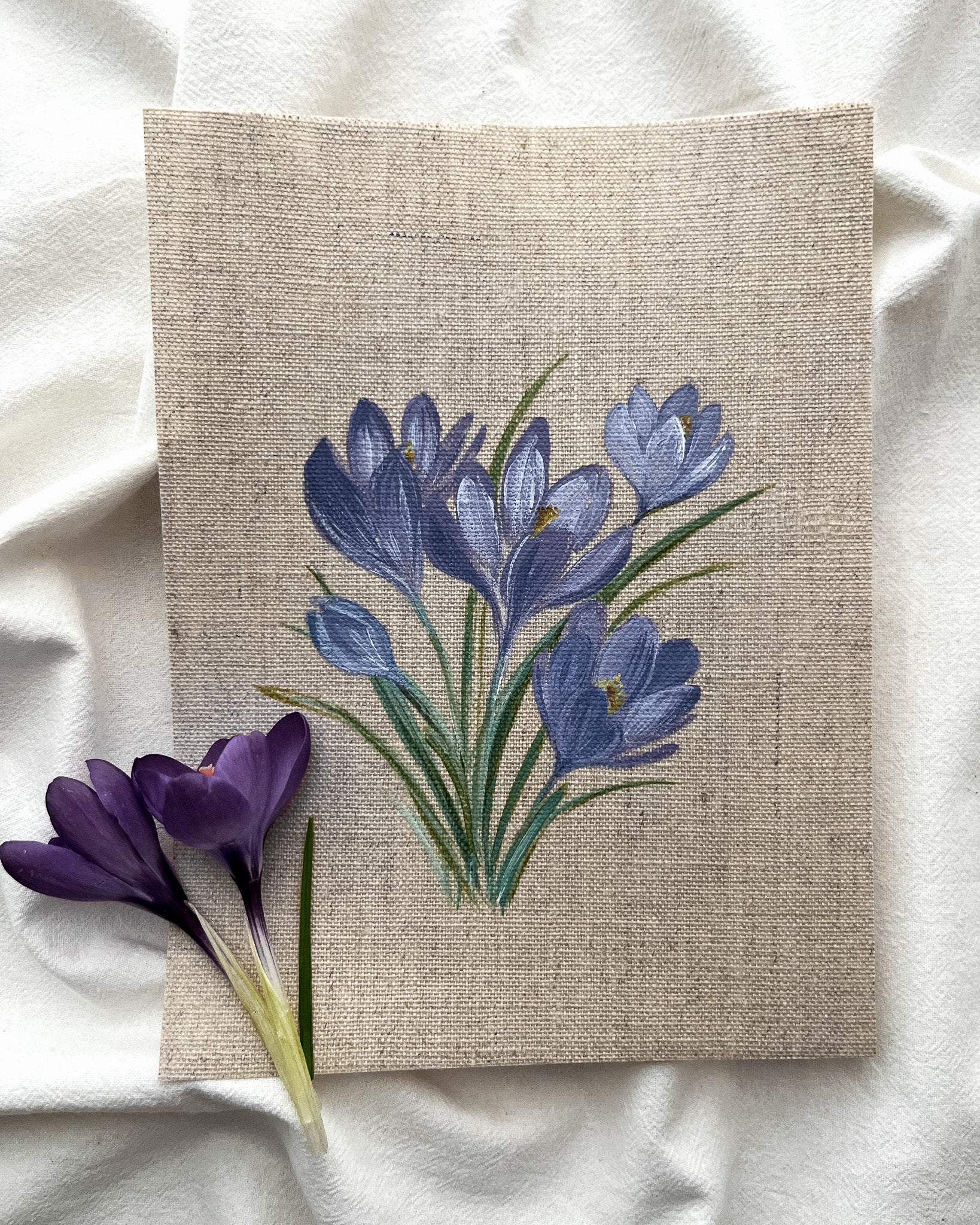 Springs Promise by Trisha Patel, original watercolor painting of crocus flowers symbolizing hope, renewal, and courage to begin again, botanical art