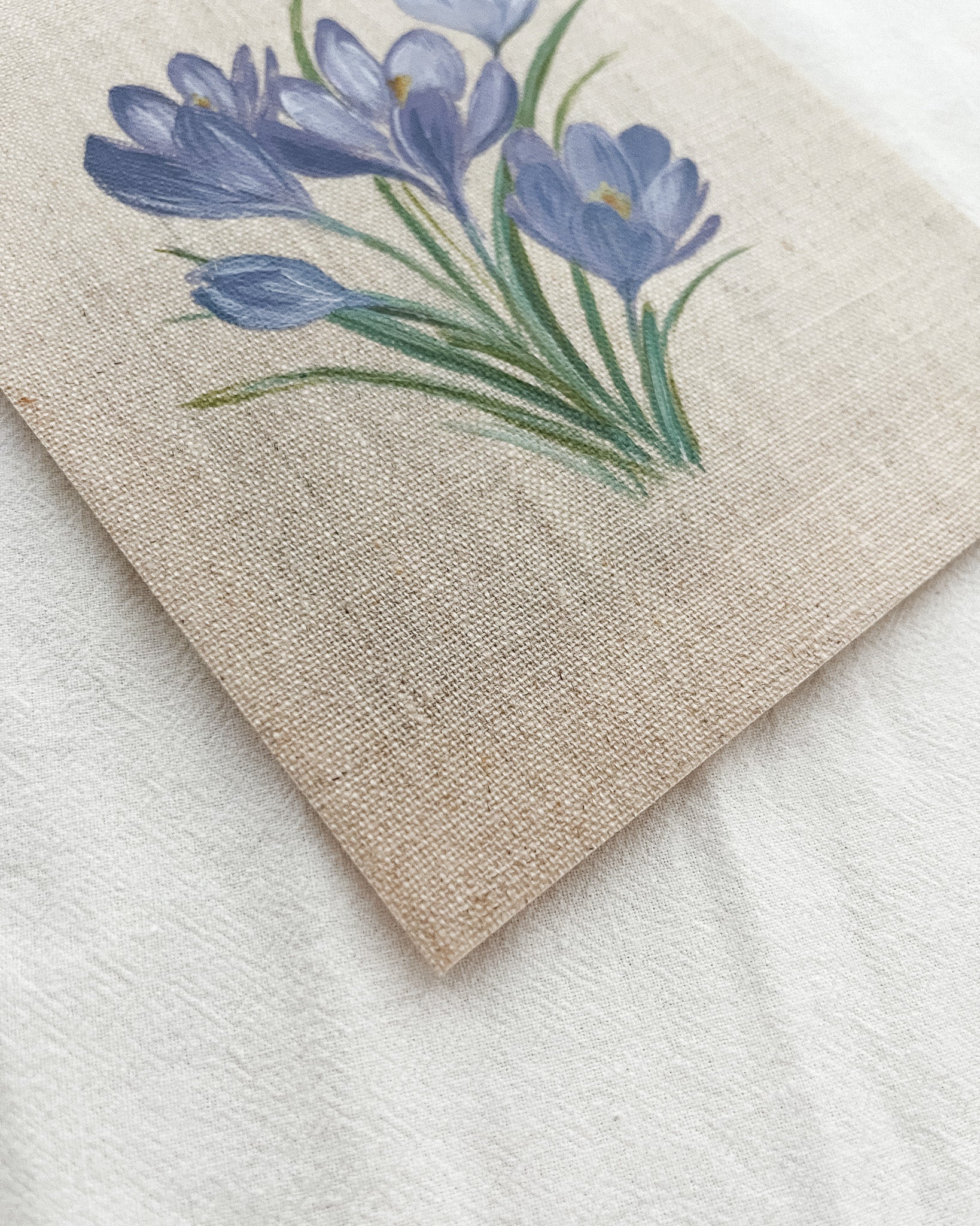 Close-up of 'Springs Promise' crocus watercolor painting by artist Trisha Patel, highlighting delicate petals and botanical brushwork.