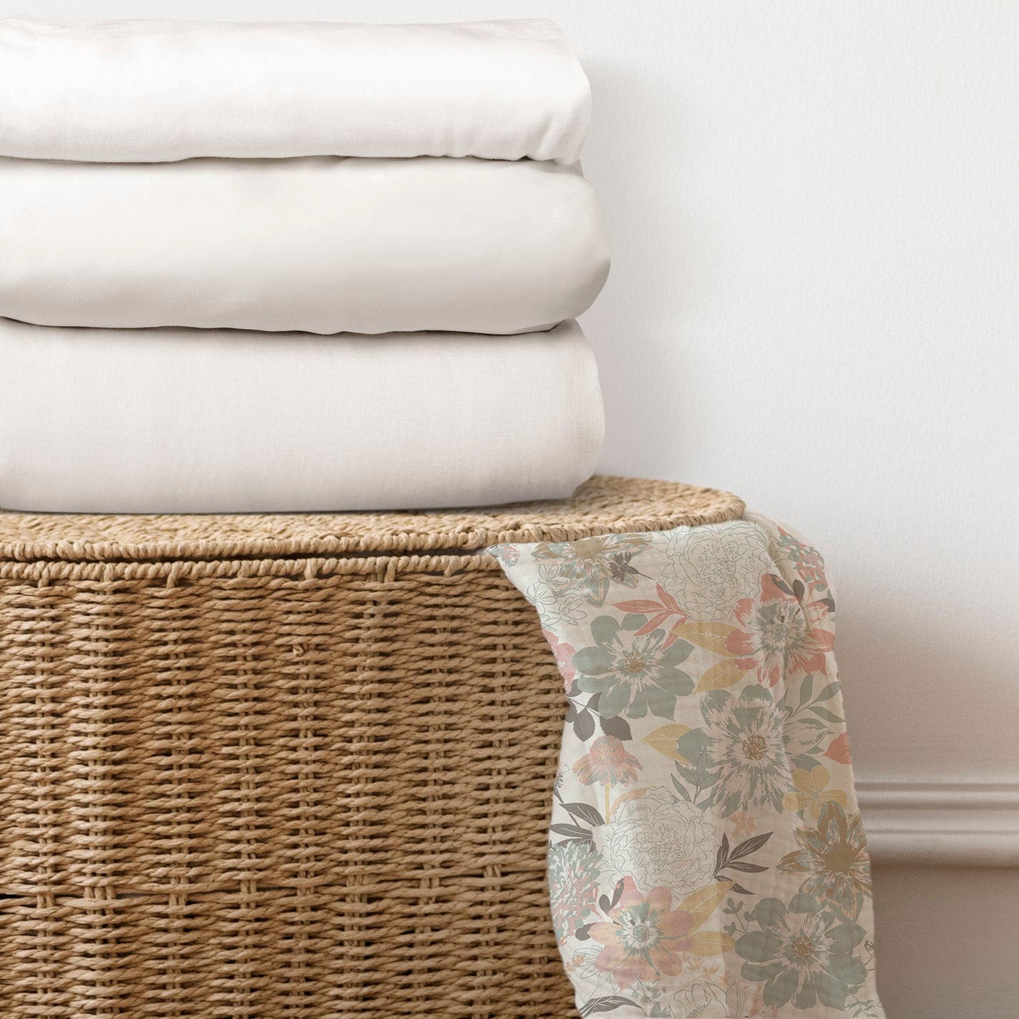 tea towel draped on laundry basket